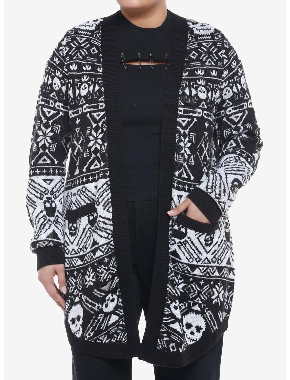 Hot Topic Social Collision Skulls Fair Isle Open Cardigan Plus Size 4